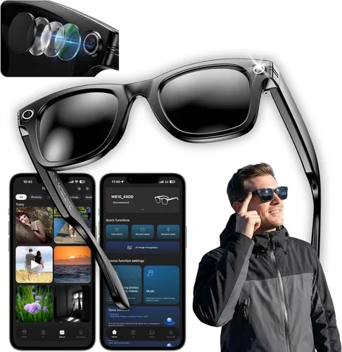 NEXLENZ Gafas Inteligentes con Cámara–8MP Foto y Video Manos Libres, Traducción en Vivo, Reconocimiento de IA con Retroalimentación de Voz, Audio