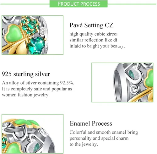 Miniatura 4 de Abalorio de trébol de la suerte para pulseras Pandora plata de ley 925 cuentas de trébol de cuatro hojas para pulseras y collares para mujeres