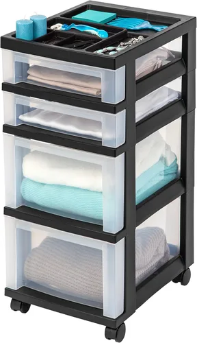 Miniatura 12 de IRIS USA Organizador de almacenamiento de cajones de plástico, 4 cajones, para suministros de arte del aula, baño, dormitorio universitario, Azul