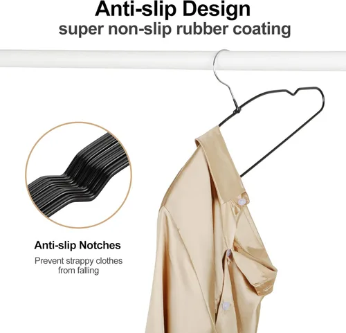 Miniatura 5 de TOPIA HANGER Perchas de Metal Paquete de 20, Perchas Antideslizantes para Ropa que Ahorran Espacio, Colgador de Alambre Recubierto de Goma