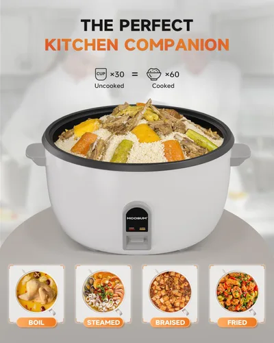 Miniatura 3 de Arrocera Comercial Moosum, Gran Capacidad de 30 Tazas (Sin Cocinar), 60 Tazas (Cocidas) con Operación de Un Toque y Mantenimiento de Calor por 12