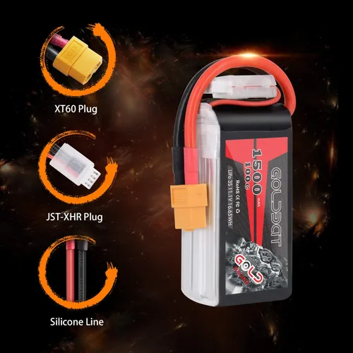 Miniatura 3 de GOLDBAT Paquete de batería Lipo de 1500mAh 3S 11.1V 100C Softcase con enchufe XT60 para capra axial, Skylark m4-fpv250, mini trituradora 200