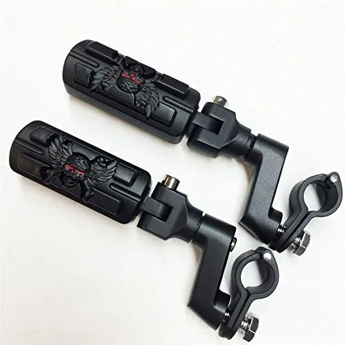 Miniatura 2 de Forma de zombi de calavera de ala de 1 1/4 "Highway Radical Stiletto 4475 Foot Pegs Abrazaderas para Harley Sportster Touring Cuerpo Negro Goma por