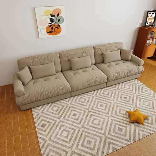 Miniatura 39 de Sofá modular de gran tamaño de 94 pulgadas, sofás seccionales grandes de color beige y blanco para sala de estar, juego de sofá de terciopelo, sofás