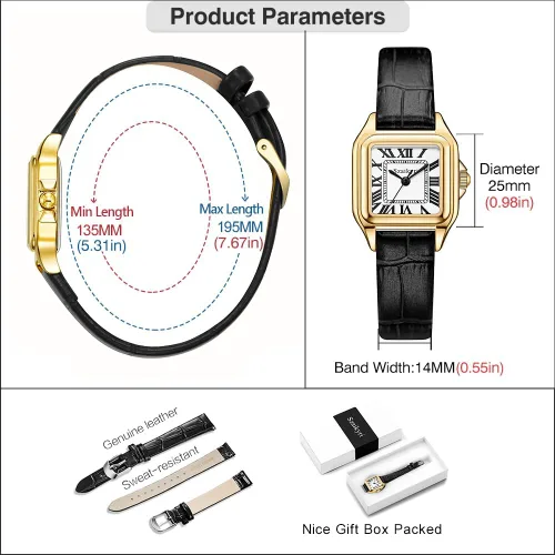 Miniatura 6 de Classic Relojes cuadrados de mujer con números romanos, de vestir, informal