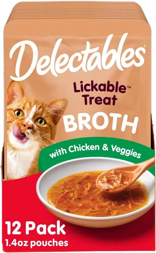 Miniatura 16 de Delectables Lickable Treat Savory Broth Senior 10+ Golosinas húmedas para gatos con pollo y atún reales, cobertura para alimentos, hidratante, sin