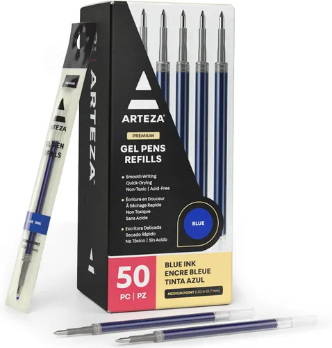 Miniatura 6 de ARTEZA Juego de 30 bolígrafos de gel, 15 bolígrafos retráctiles negros y 15 azules, punta media de 0.028 in para oficina, escuela y tareas diarias