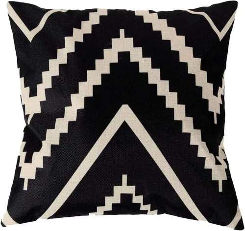 Miniatura 2 de 7COLORROOM Fundas de almohada de estilo geométrico moderno, rayas negras y beige, de lino y algodón, cuadradas, decorativas, para el hogar, 18 x 18