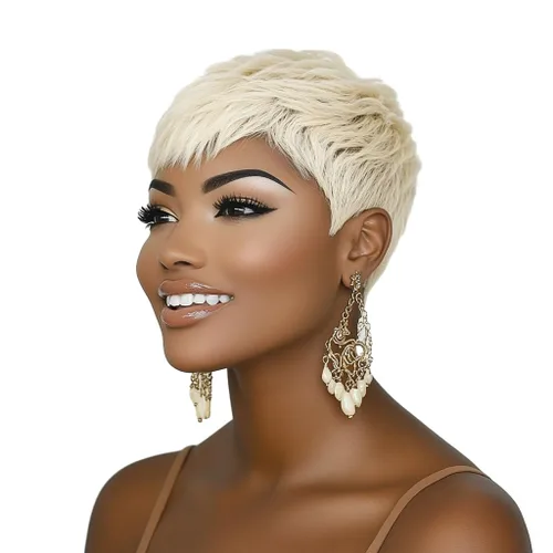 Miniatura 7 de DOcute - Pelucas cortas rubias estilo Pixie para mujeres negras, pelucas cortas para mujeres negras, estilo Pixie, pelucas para mujeres negras
