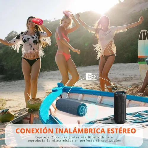 Miniatura 6 de Altavoz portátil inalámbrico, altavoz Bluetooth impermeable IPX7, sonido estéreo fuerte de 25 W, tecnología Bassboom, emparejamiento TWS, micrófono