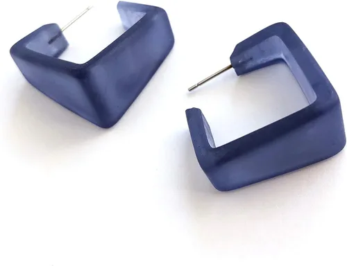 Miniatura 8 de Pendientes de aro cuadrados geométricos de Lucite esmerilado azul mezclilla
