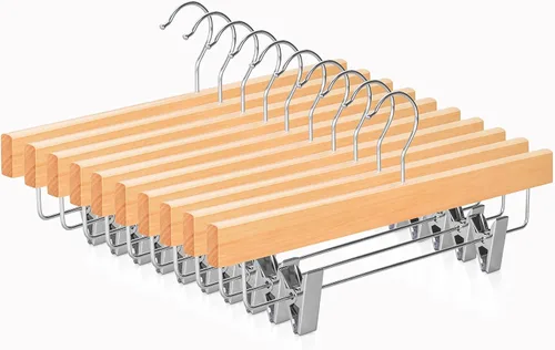 Miniatura 12 de TOPIA HANGER CT07P - Paquete de 10 perchas de madera natural de cedro rojo americano para pantalones de pantalones con clips ajustables antiarrugas