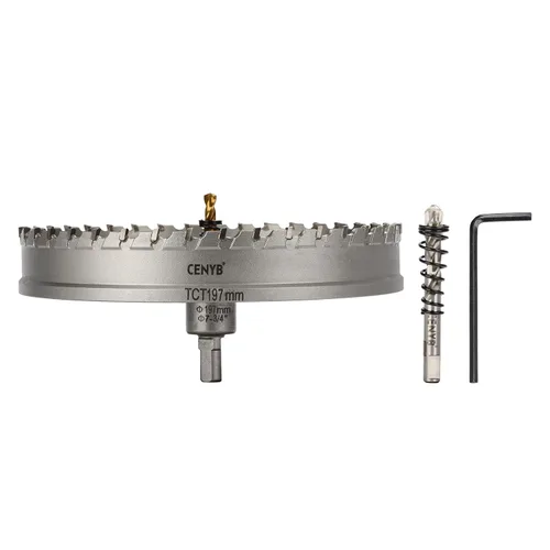 Miniatura 39 de 10 piezas (16-54 mm) Kit de sierra perforadora de carburo TCT para metales duros. Incluye 2 brocas de titanio, 1 broca piloto escalonada y 2 llaves
