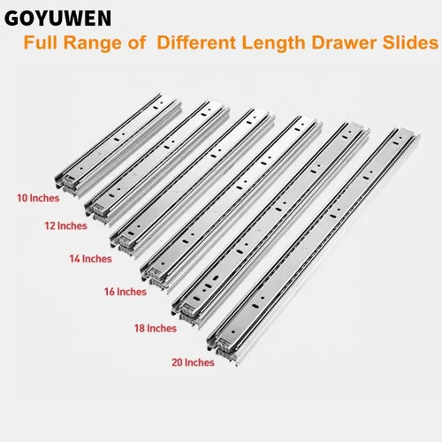 5 pares de guías para cajones de 14 pulgadas de 3 secciones, extensión completa con rodamiento de bolas, montaje lateral, capacidad de 100 LB (14