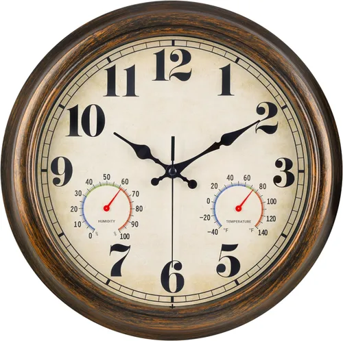 Miniatura 16 de 45MinST Reloj de pared grande vintage de 13 pulgadas rojo-marrón, de cuarzo, funciona con batería, movimiento silencioso y preciso sin tictac con 13