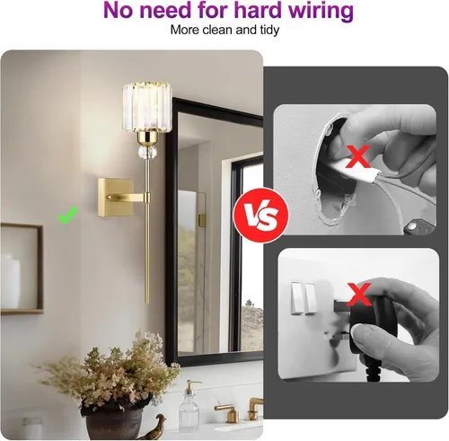 Miniatura 2 de Apliques de Pared Modernos Dorados con Iluminación a Batería, Juego de 2, Sin Cableado, Accesorio de Luces de Pared Recargables con Control Remoto