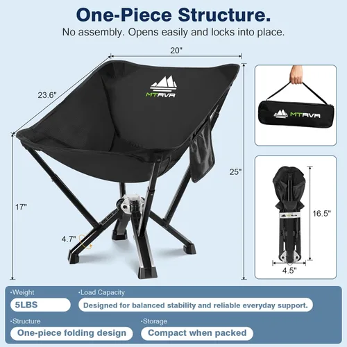 Miniatura 2 de MTRVR Silla plegable de grado utilitario: estructura estable de una pieza, patente de estructura plegable autorizada, soporte de aluminio