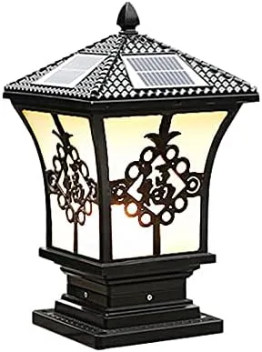 Miniatura 10 de Luz solar LED para exteriores, farol solar de poste de metal estilo vintage LED de iluminación exterior en negro para jardín, patio, poste