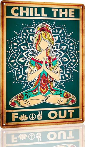 WTREEW Póster retro hippie decorativo para pared, diseño de "Chill the Food Out", letrero de paz vintage, yoga, decoración de pared, arte de pared