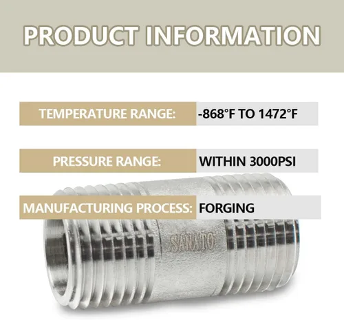 Miniatura 3 de SANATO 3 piezas SS 304 forja pezón fundido piple, 3/4 "NPT x 3/4" NPT macho roscado, 1.969 in accesorios de tubería