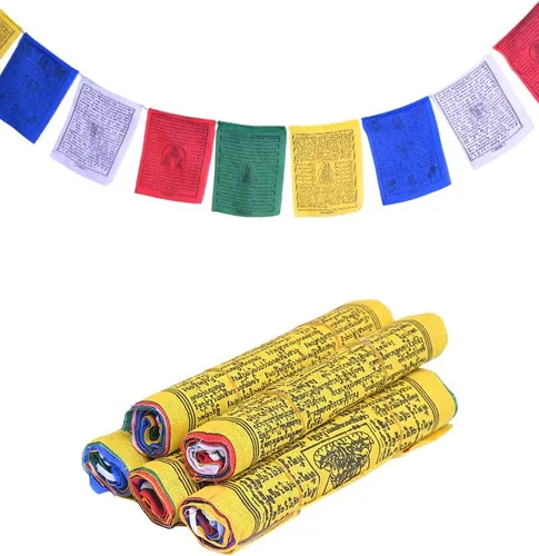 Banderas tibetanas de oración al aire libre, zen, colorido cartel budista, chakras, geometría sagrada, caballo de viento hecho en Nepal, mantras