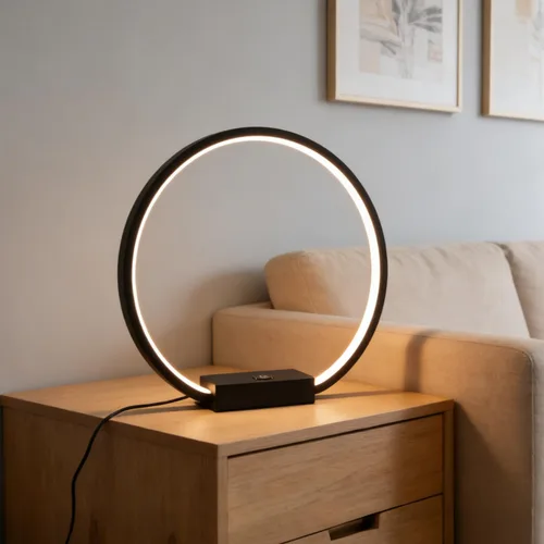 Miniatura 2 de Lámpara de mesa LED circular con control táctil, regulable de 3 vías, lámpara de mesita de noche con puerto USB, lámparas de mesa modernas, 12 W