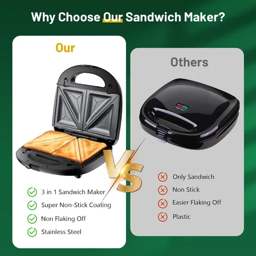 Miniatura 7 de KEENSTAR Sandwichera eléctrica 3 en 1, waflera con platos antiadherentes extraíbles, parrilla con calefacción de doble cara, fácil de limpiar