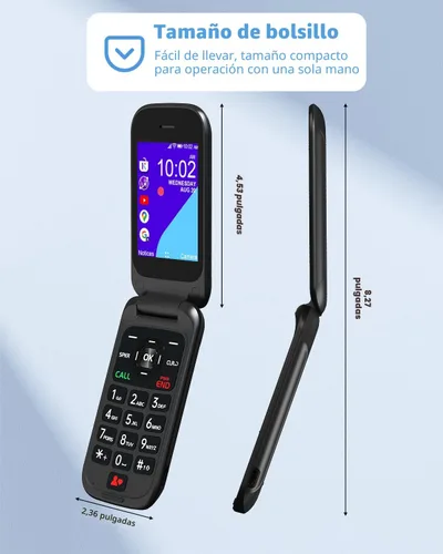 Miniatura 7 de Teléfono 4G Flip desbloqueado para personas mayores y niños, 3.2+2.0 pulgadas de pantalla dual KaiOS Basic Phone para viajes, batería grande