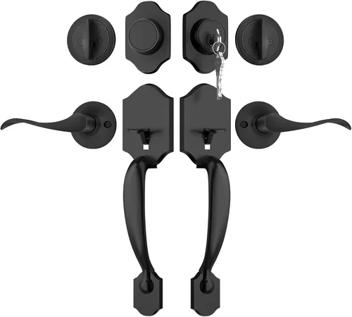 Miniatura 10 de Haidms Juego de manijas y cerrojos dorados para puerta delantera, cerradura de puerta delantera, cerraduras doradas para puerta de entrada