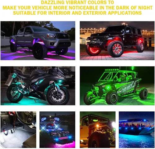 Miniatura 7 de Xprite - Kit de luces LED RGBW con Bluetooth y control remoto inalámbrico, luces de neón multicolor para vehículos, luces para ruedas y bajos