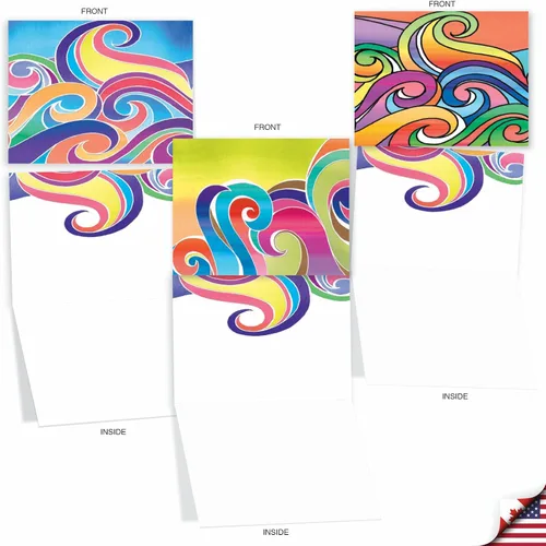 Miniatura 4 de The Best Card Company - 10 coloridas tarjetas en blanco con sobres (4 x 5.12 pulgadas) - Papelería en caja para todas las ocasiones - Ondas
