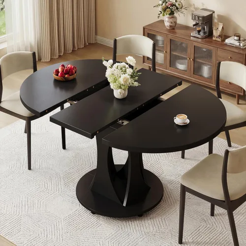 iPormis Mesa de comedor extensible de 43 a 59 pulgadas, mesa de cocina redonda con pedestal de arcos modernos, mesa de comedor ovalada con hojas