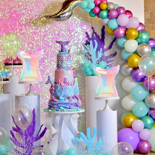 Miniatura 3 de Gersoniel Juego de 40 piezas de suministros para fiesta de sirena iridiscente, 20 platos y 20 servilletas con escamas, decoraciones para fiesta