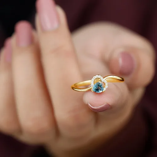 Miniatura 14 de Anillo de derivación de corazón con topacio azul natural de Londres, calidad AAA, joyería de promesa para ella