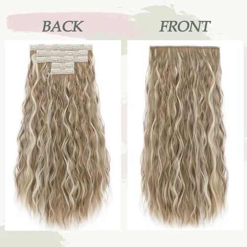 Miniatura 4 de S-noilite Extensiones de cabello sintético con clip de 24 pulgadas, 5 unidades, ondas sueltas, extensiones de cabello sintético grueso y natural
