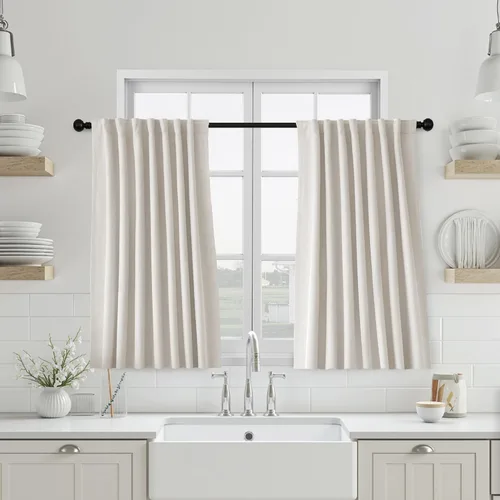 Miniatura 24 de UHITECH - Cortinas opacas beige para sala de estar, cortinas cortas de 35 pulgadas para habitación, cortinas negras para ventanas pequeñas, paneles