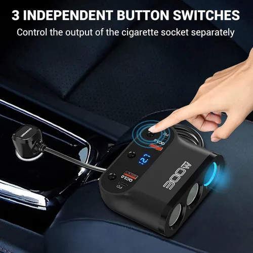 Miniatura 5 de Adaptador divisor de encendedor de cigarrillos de 300 W: divisor de coche de 12 V de 3 zócalos Extensión de cargador de coche Dual PD USB C y 18 W