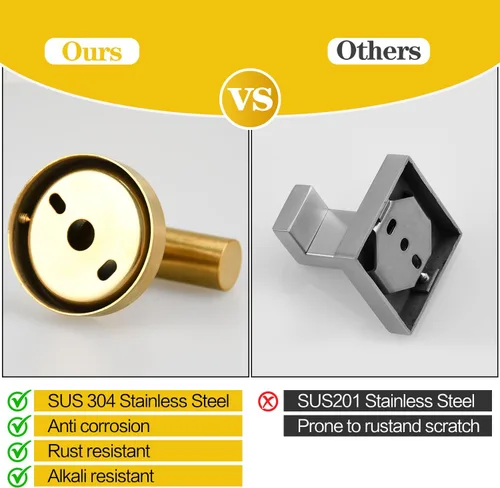 Miniatura 5 de Mdvora Paquete de 2 ganchos dorados cepillados, ganchos de baño de acero inoxidable SUS304 para dormitorio, cocina, hotel, oficina