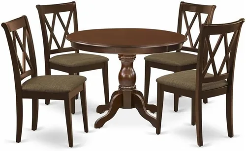 Miniatura 8 de East West Furniture HBCL3-MAH-C - Juego de comedor de 3 piezas para espacios pequeños que contiene una mesa de comedor redonda con pedestal y 2