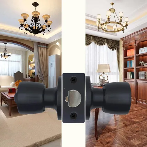 Miniatura 3 de JO.KO Pomo de puerta con cerradura y llave, cerradura de bola redonda mate negra para puerta interior/exterior para dormitorio o baño/manija