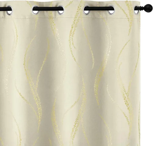 Miniatura 10 de Yakamok Cortinas opacas de 84 pulgadas de largo para sala de estar, con aislamiento térmico, patrón de líneas onduladas doradas, patrón de puntos