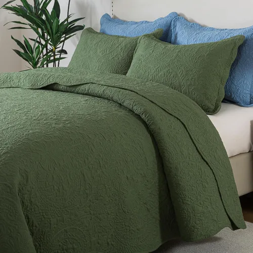 Miniatura 12 de HoneiLife - Juego de colcha de tamaño Queen, juego de ropa de cama de pana bordada de 3 piezas, colcha de lujo, ligera, cálida, para todas las Pana