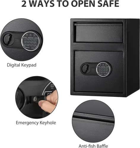 Miniatura 2 de Caja fuerte digital segura con teclado, caja de bloqueo con ranura, caja de bloqueo de metal con dos llaves de emergencia para tus objetos de valor