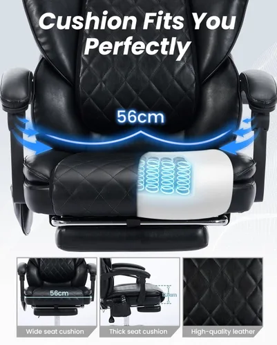 Miniatura 7 de Silla de oficina de masaje de 500 libras con reposapiés, 6 puntos de vibración y calor, sillas de escritorio de oficina en casa, silla de oficina