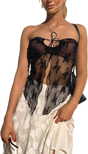 Camiseta sexy sin tirantes para mujer, estilo casual, con diseño de tubo torcido, fruncido, para salir, Y2K, sin espalda