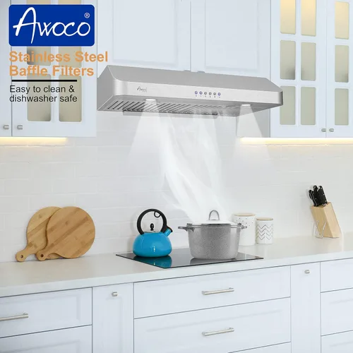 Miniatura 5 de Awoco RH-C06 - Campana de acero inoxidable de 6 pulgadas y 4 velocidades para usar debajo del gabinete, 900 CFM, con luces, 30, 36 y 42 pulgadas