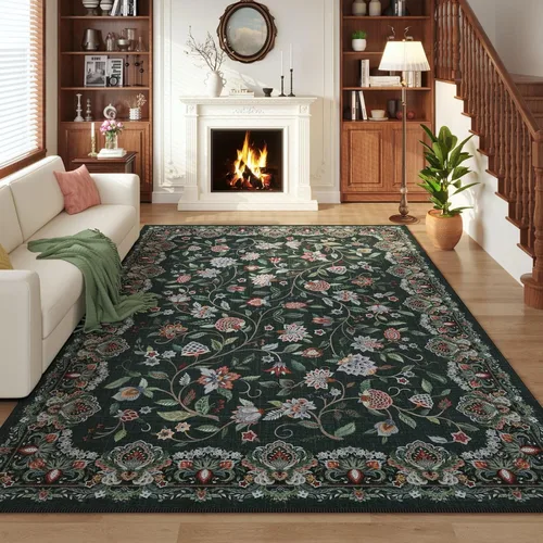 Miniatura 44 de Rugcomf Alfombras Vintage Paisley para Sala de Estar 5' x 7' - Alfombra de Área Lavable a Máquina, Alfombra Floral Antideslizante de Pelo Bajo