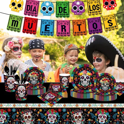 Miniatura 6 de Suministros para fiestas mexicanas de 116 piezas, 16 invitados, decoraciones de fiesta mexicana, incluyendo platos de papel para fiesta del Cinco