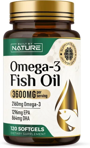 Miniatura 2 de Built by Nature Aceite de pescado Omega-3 3600 mg – Alto EPA y DHA – 2160 mg Omega 3 por porción – Cápsulas blandas sin eructos de triple fuerza
