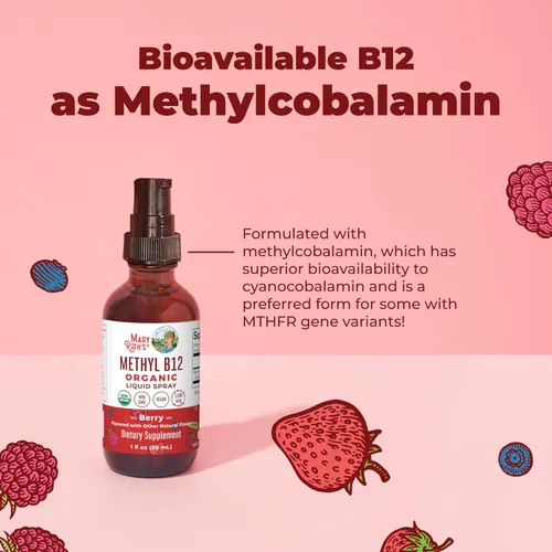 Miniatura 5 de MaryRuth Organics Spray líquido de vitamina B12 Vegano, sin OMG, sin gluten Suplemento orgánico USDA Apoyo energético y del sistema nervioso